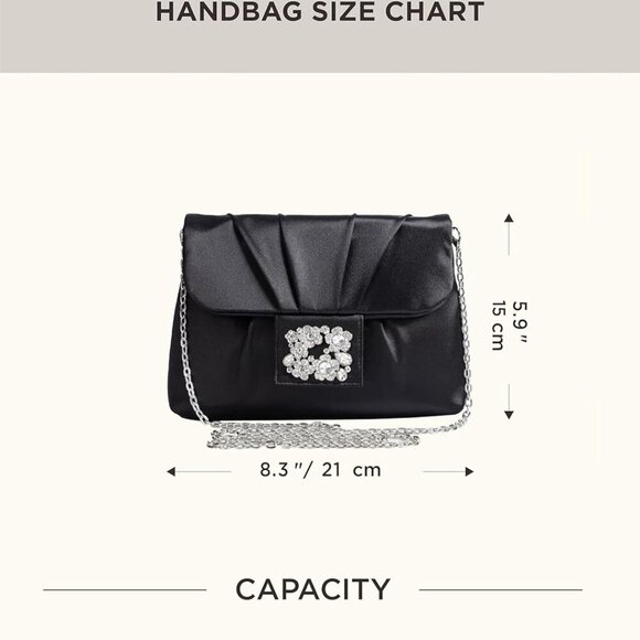 Clutch Purses for Women - Satin Evening Bag Pleated Crossbody Bags Rhinestone Em - Picture 4 of 7